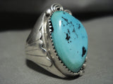 Big And Heavy Vintage Navajo Turquoise Chunk Native American Jewelry Silver Flank Ring Old-Nativo Arts