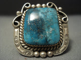 Big Big Big! Navajo Blue Diamond Turquoise Sterling Native American Jewelry Silver Ring-Nativo Arts