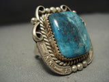 Big Big Big! Navajo Blue Diamond Turquoise Sterling Native American Jewelry Silver Ring-Nativo Arts