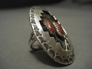 Big Big Big Vintage Navajo Coral Sterling Native American Jewelry Silver Ring Old-Nativo Arts