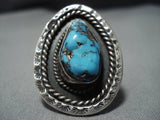 Big Big!! Vintage Native American Jewelry Navajo Deep Blue Turquoise Sterling Silver Ring Old-Nativo Arts
