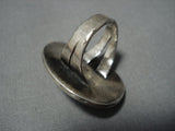 Big Big!! Vintage Native American Jewelry Navajo Deep Blue Turquoise Sterling Silver Ring Old-Nativo Arts