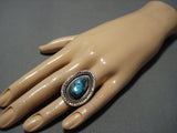 Big Big!! Vintage Native American Jewelry Navajo Deep Blue Turquoise Sterling Silver Ring Old-Nativo Arts
