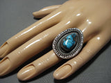 Big Big!! Vintage Native American Jewelry Navajo Deep Blue Turquoise Sterling Silver Ring Old-Nativo Arts