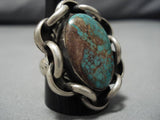 Big Big!! Vintage Native American Navajo Sterling Silver Royston Turquoise Sterling Silver Ring-Nativo Arts