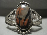 Big Early 1900's Vintage Navajo Petrified Wood Native American Jewelry Silver Bracelet-Nativo Arts
