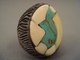 Big Early Vintage Navajo Turquoise Fetish Native American Jewelry Silver Ring Old-Nativo Arts