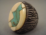 Big Early Vintage Navajo Turquoise Fetish Native American Jewelry Silver Ring Old-Nativo Arts