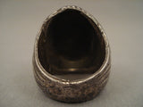 Big Early Vintage Navajo Turquoise Fetish Native American Jewelry Silver Ring Old-Nativo Arts