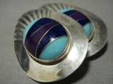Big Huge Vintage Navajo Turquoise Lapis Native American Jewelry Silver Earrings-Nativo Arts