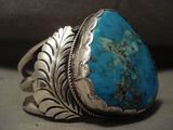 Big Kahuna Vintage Navajo Blue Spider Turquoise Native American Jewelry Silver Leaf Bracelet Old-Nativo Arts