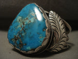 Big Kahuna Vintage Navajo Blue Spider Turquoise Native American Jewelry Silver Leaf Bracelet Old-Nativo Arts
