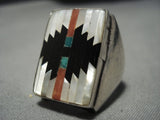 Big Men's Vintage Zuni Turquoise Coral Sterling Silver Ring Old Native American Jewelry-Nativo Arts