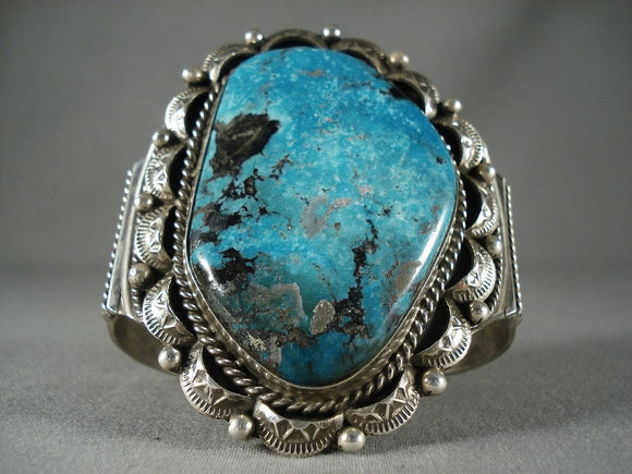 Big Mesmerizing Navajo 'Deep Blue Turquoise' Native American Jewelry Silver Bracelet-Nativo Arts