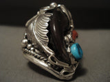 Big Navajo Coral Turquoise Native American Jewelry Silver Sterling Ring-Nativo Arts