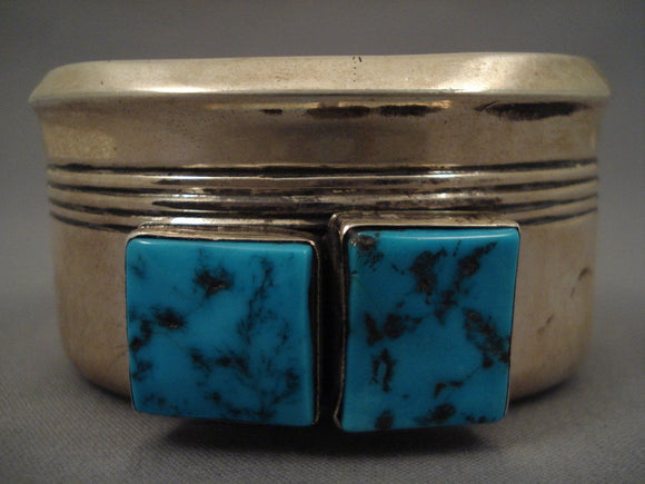 Big Old Navajo squared Turquoise Native American Jewelry Silver Bracelet-Nativo Arts