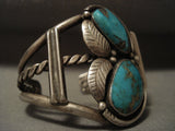 Big Old Vintage Navajo Blue Gem Turquoise Native American Jewelry Silver Bracelet-Nativo Arts