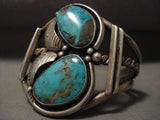 Big Old Vintage Navajo Blue Gem Turquoise Native American Jewelry Silver Bracelet-Nativo Arts