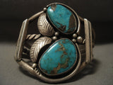 Big Old Vintage Navajo Blue Gem Turquoise Native American Jewelry Silver Bracelet-Nativo Arts