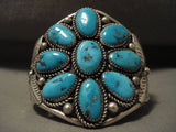 Big Old Vintage Navajo Platero Turquoise Flower Native American Jewelry Silver Bracelet Old-Nativo Arts