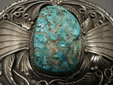 Big Old Vintage Navajo Turquoise Native American Jewelry Silver Leaf Buckle-Nativo Arts