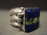 Big Thick And Heavy Vintage Navajo Lapis And Gaspeite Native American Jewelry Silver Ring-Nativo Arts