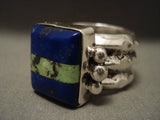 Big Thick And Heavy Vintage Navajo Lapis And Gaspeite Native American Jewelry Silver Ring-Nativo Arts