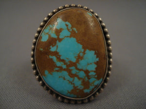 Big Vintage Navajo #8 Turquoise Native American Jewelry Silver Ring-Nativo Arts
