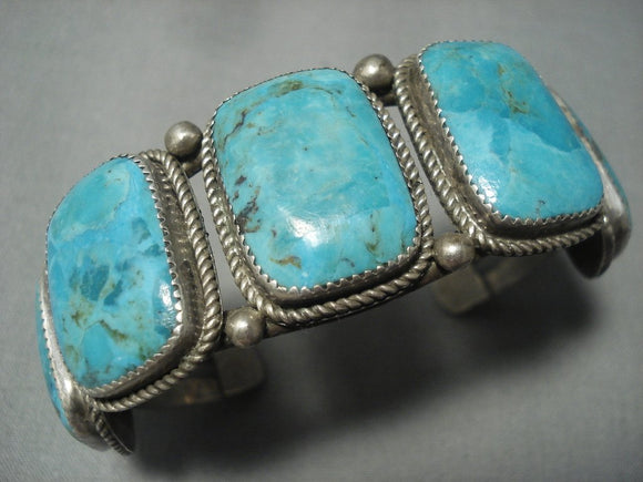 Big!! Vintage Navajo Native American Jewelry jewelry Squared Turquoise Sterling Silver Bracelet Cuff Old-Nativo Arts