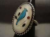 Big Vintage Zuni/ Navajo Bluejay Turquoise Native American Jewelry Silver Ring-Nativo Arts