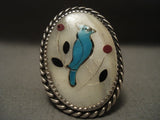 Big Vintage Zuni/ Navajo Bluejay Turquoise Native American Jewelry Silver Ring-Nativo Arts