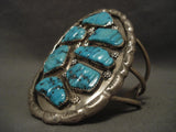 Big Vintage Zuni Turquoise Leaf Native American Jewelry Silver Bracelet-Nativo Arts