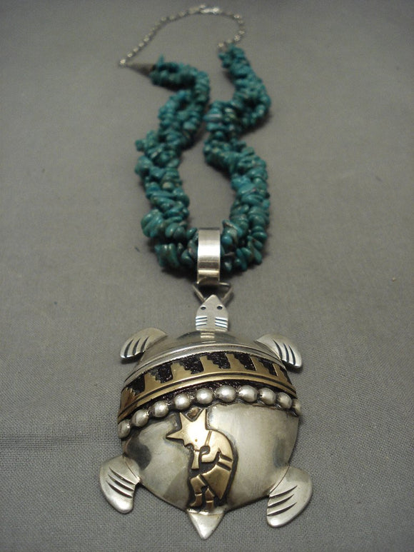 Bigger & More Unique Vintage Navajo Thomas Singer Gold Turquoise Native American Jewelry Silver Necklace-Nativo Arts