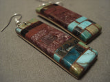Birck Mosaic Inlay Vintage Santo Domingo Turquoise Pipestone Earrings-Nativo Arts