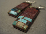 Birck Mosaic Inlay Vintage Santo Domingo Turquoise Pipestone Earrings-Nativo Arts