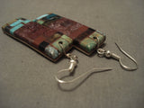 Birck Mosaic Inlay Vintage Santo Domingo Turquoise Pipestone Earrings-Nativo Arts