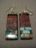 Birck Mosaic Inlay Vintage Santo Domingo Turquoise Pipestone Earrings-Nativo Arts