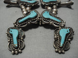 Bird Fetish Vintage Native American Navajo Turquoise Sterling Silver Squash Blossom Necklace-Nativo Arts