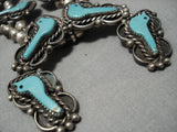 Bird Fetish Vintage Native American Navajo Turquoise Sterling Silver Squash Blossom Necklace-Nativo Arts