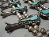 Bird Fetish Vintage Native American Navajo Turquoise Sterling Silver Squash Blossom Necklace-Nativo Arts