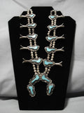 Bird Fetish Vintage Native American Navajo Turquoise Sterling Silver Squash Blossom Necklace-Nativo Arts