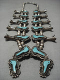 Bird Fetish Vintage Native American Navajo Turquoise Sterling Silver Squash Blossom Necklace-Nativo Arts