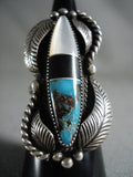 Bisbee Turquoise Vintage Navajo Native American Jewelry Silver Leaf Ring Old-Nativo Arts