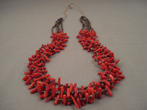 Blood Red Coral Navajo Native American Jewelry jewelry Brown Heishi Necklace-Nativo Arts