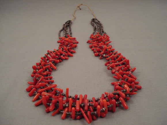 Blood Red Coral Navajo Native American Jewelry jewelry Brown Heishi Necklace-Nativo Arts