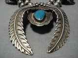 Blue Diamond Turquoise Vintage Native American Navajo Sterling Silver Squash Blossom Necklace-Nativo Arts