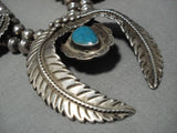 Blue Diamond Turquoise Vintage Native American Navajo Sterling Silver Squash Blossom Necklace-Nativo Arts