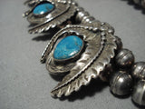 Blue Diamond Turquoise Vintage Native American Navajo Sterling Silver Squash Blossom Necklace-Nativo Arts
