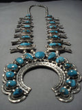 Blue Thunder Turquoise Vintage Native American Jewelry Navajo Sterling Silver Squash Blossom Necklace-Nativo Arts