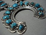 Blue Thunder Turquoise Vintage Native American Jewelry Navajo Sterling Silver Squash Blossom Necklace-Nativo Arts